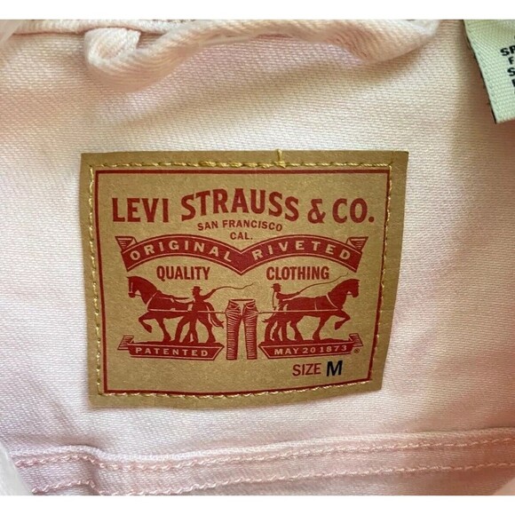 Levi's Size Medium M Pastel Soft Pink Denim Jean Jacket Ex-Boyfriend Trucker - Picture 8 of 8